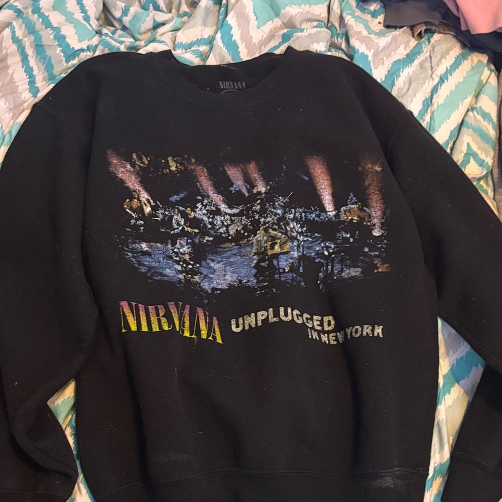 NIRVANA Black Unplugged Graphic Crewneck Sweater